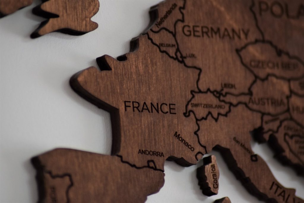 Photo of map made of wood showing Europe