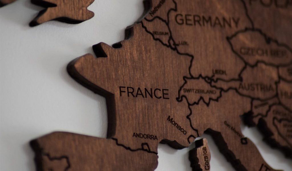 Photo of map made of wood showing Europe